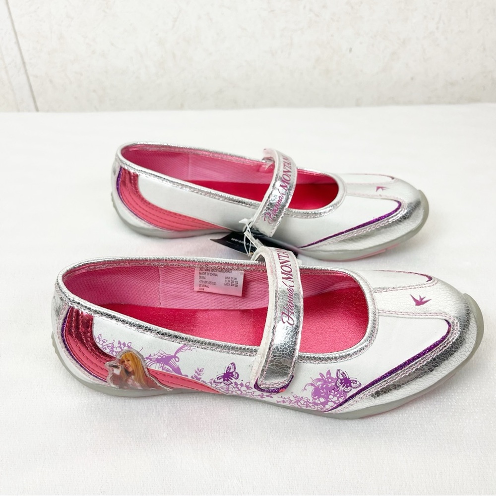2000’s Disney Hannah Montana Girls Mary Jane’s NWT Butterfly Floral Pink Silver - Picture 3 of 15